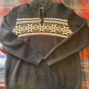 Izod Men's Black and Yellow Patterned Zip-Up Sweater